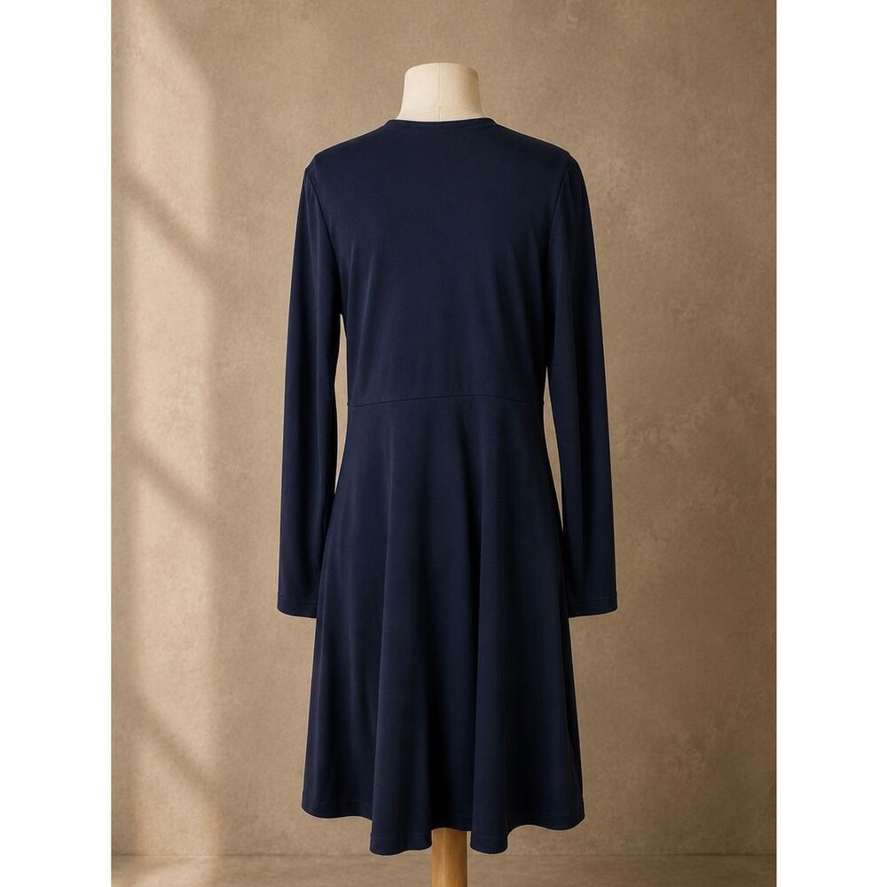 Uniqlo Sz M Navy Ponte Knit Fit & Flare NWT Long Sleeve Dress Minimalist Workwea